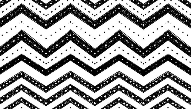 Black and white zigzag pattern with dotted and textured lines, creating a handmade or artistic vibe