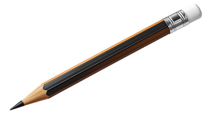 Classic Graphite Pencil with Black Body and Silver Ferrule Isolated Object