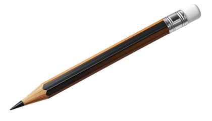 Classic Graphite Pencil with Black Body and Silver Ferrule Isolated Object