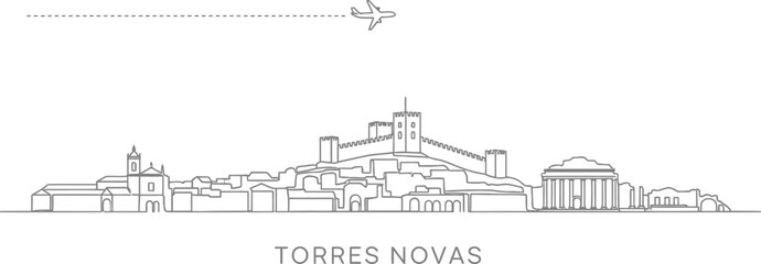 Fototapeta premium Torres Novas Skyline with Airplane and Landmark Icons