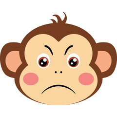Cartoon Monkey Face Expressing Anger With Brown Fur And Pink Cheeks On Transparent Background