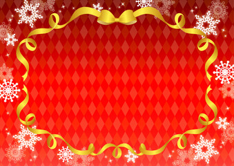 クリスマスの背景　雪の結晶　金のリボン