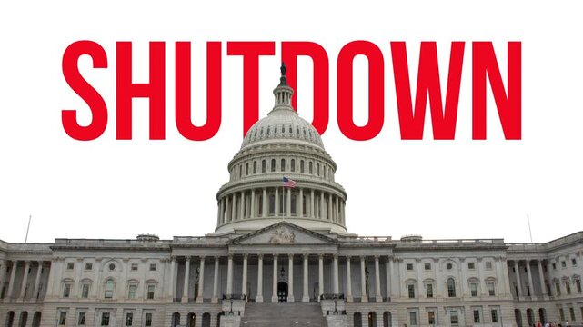 United States Government shutdown shown in 4k video with capital hills buidling in Washington DC