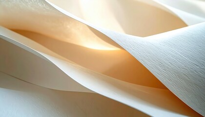 Abstract smooth white paper sheets create a wavy pattern with soft light and shadows revealing delicate texture in an elegant composition.