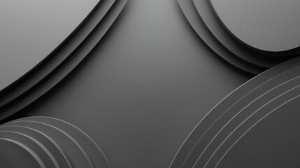 Abstract dark gray geometric background with curved shapes and light reflections creating depth and a modern, minimalist design aesthetic.