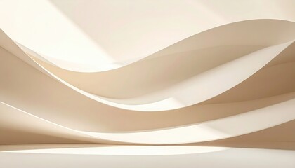 Elegant beige waves flow gracefully across a bright surface creating an artistic backdrop with subtle shadows and soft light throughout the image.