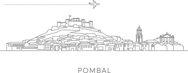 Fototapeta premium Pombal Portugal Skyline Linear Illustration