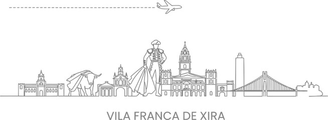 Fototapeta premium Vila Franca de Xira Skyline with Bullfighter and Airplane