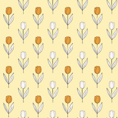 Simple drawn tulip floral pattern yellow background