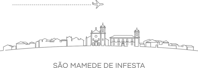 Fototapeta premium Sao Mamede de Infesta Skyline Airplane Travel Line Art