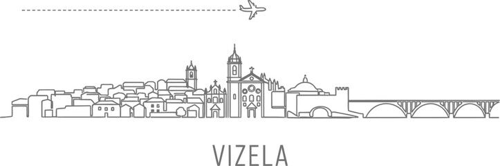 Vizela Skyline with Airplane and Bridge Minimalist Line Art