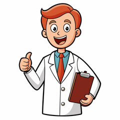 Friendly Cartoon Doctor Holding Clipboard and Giving Thumbs Up Vector Illustration
