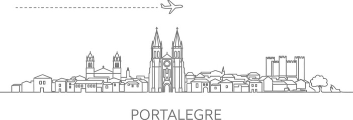 Fototapeta premium Portugal Portalegre City Skyline with Airplane Icon