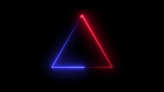Glowing neon triangle frame animation on black background. Glowing Triangle Frame Loading Animation. polygon triangle sign animation.