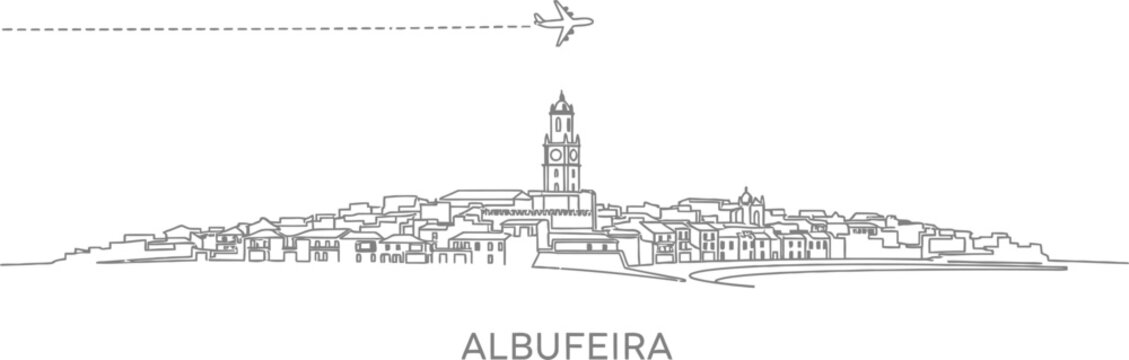 Albufeira Skyline with Airplane Travel Icon