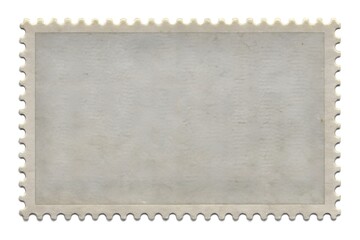 Blank postage stamp with perforated edges on a white background