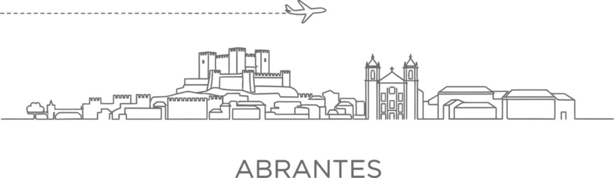 Abrantes City Skyline with Airplane and Castle