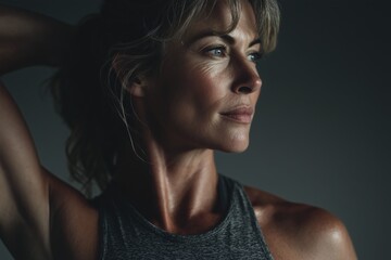 Close-up Portrait of Determined Woman Exercising