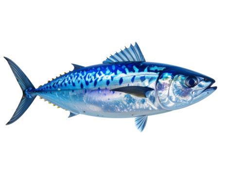 Vibrant Mackerel Fish with Iridescent Blue and Silver Scales transparent background. - Powered by Adobe