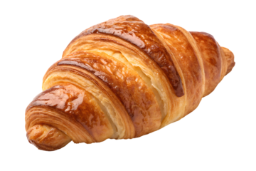 Golden brown flaky croissant pastry with delicate layers isolated on transparent background