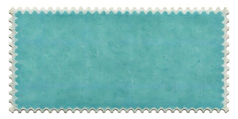 Blank teal postage stamp with perforated edges isolated on white background