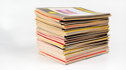Stack of books isolated on white background. Stack different notebooks, set.