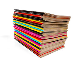 Stack of books isolated on white background. Stack different notebooks, set.