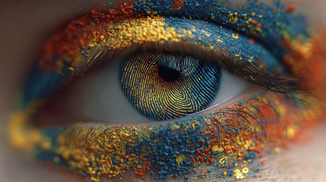 Human eye with fingerprint-like pattern on iris - concept of face scanning, biometric identification