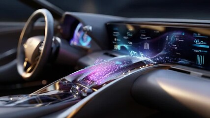 Exploring Advanced Automotive Technology: A Close-Up Look at a Futuristic Car Interior Featuring Innovative Display Design and Interactive Interface Elements - Powered by Adobe