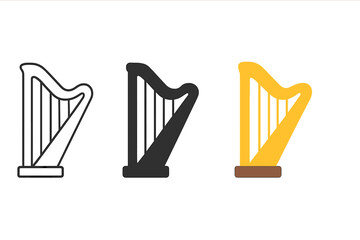 Minimalist Harp Trio. Minimalist harp icon: three identical harps with triangular frame and strings in a row, first in line style