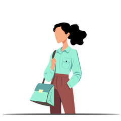 Fashionista girl with handbag in bright clothes flat illustration