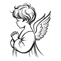 Praying Angel Child Line Art