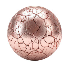 Fractured, rose gold sphere. Cracked, geometric segments suggest damage or disintegration, creating a modern, abstract texture