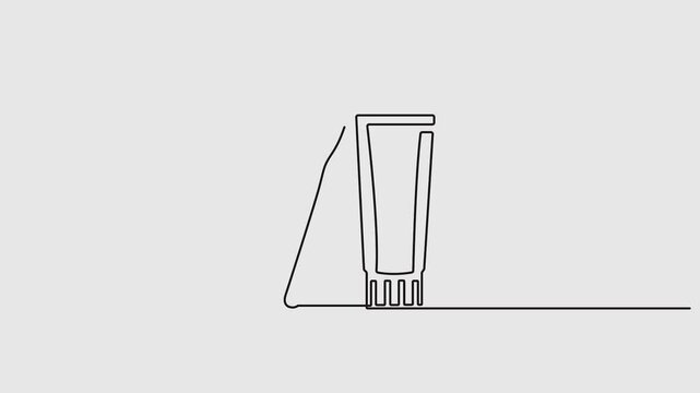 Self animated continuous one line drawing of tooth brush. Toothbrush and toothpaste. Tooth care concept.. Full length one line 4K animation