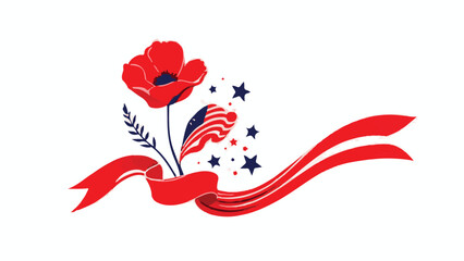 Obraz premium Red Poppies with American Flag Ribbon Veterans Day Design