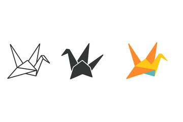 Minimalist Origami Cranes. Minimalist origami crane icon: three identical paper cranes in a row, first in line style with thin