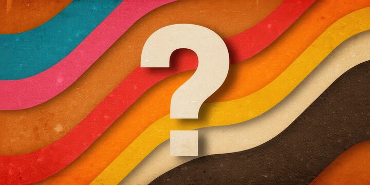 Retro 70s Question Mark concept. Colorful abstract background with a central question mark symbol.
