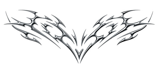 Naklejka na ściany i meble Chrome neo tribal tattoo. Succubus womb sigils and sharp cyber sigilism elements in liquid silver Y2K style 