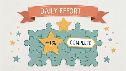 Fototapeta premium Illustration Of Assembled Puzzle Pieces Showing Daily Effort Progress