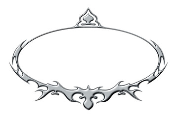 Chrome neo tribal tattoo. Succubus womb sigils and sharp cyber sigilism elements in liquid silver Y2K style	