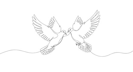 Obraz premium Pair of doves minimalist wildlife line art vector illustration.