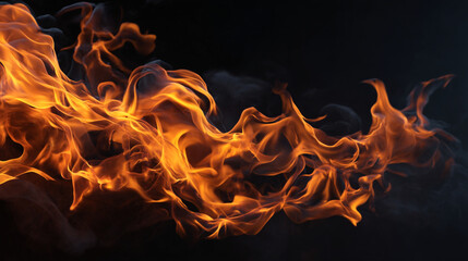 A close up view of bright orange flames against a dark black background image