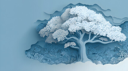 paper cut winter tree design elegant tone