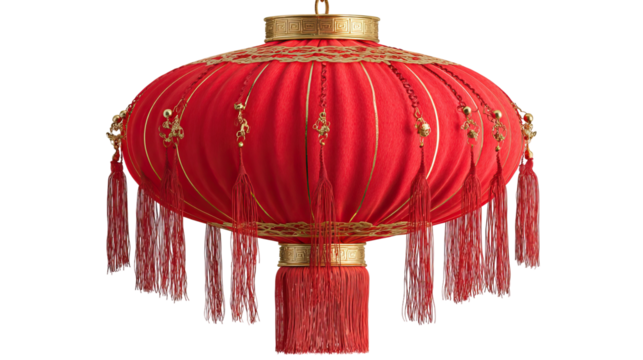 Red Lanterns with Golden Tassels on Transparent Background – Festive Holiday Symbol of Celebration and Prosperity