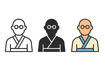 Naklejka premium Minimalist Sensei Icons. Minimalist sensei icon: three identical martial arts instructor icons in a row, first in line style with
