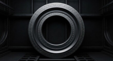 Three dark concentric circles inside a structured metallic corridor