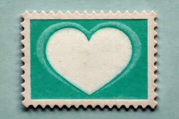 Blank white heart inside a green postage stamp with serrated edges