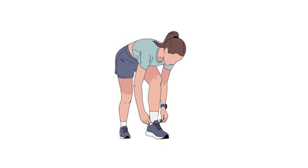 Woman Tying Shoelaces in Preparation for Exercise or Running Routine. Suitable for health, fitness, wellness, and active lifestyle promotions.