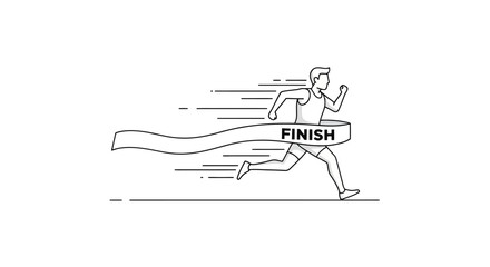 Athlete crossing finish line illustration, symbolizing victory, success, and achievement in sports and business competitions. Ideal for motivational content and advertising.