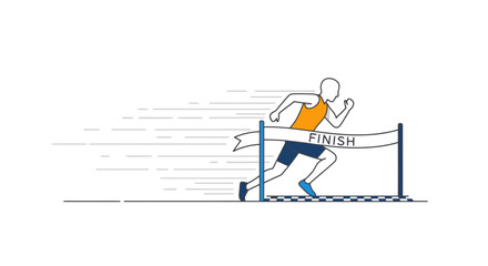 Minimalist Illustration of an Athlete Sprinting to the Finish Line, Ideal for Demonstrating Achievement, Success, and Goal-Oriented Business Strategies.